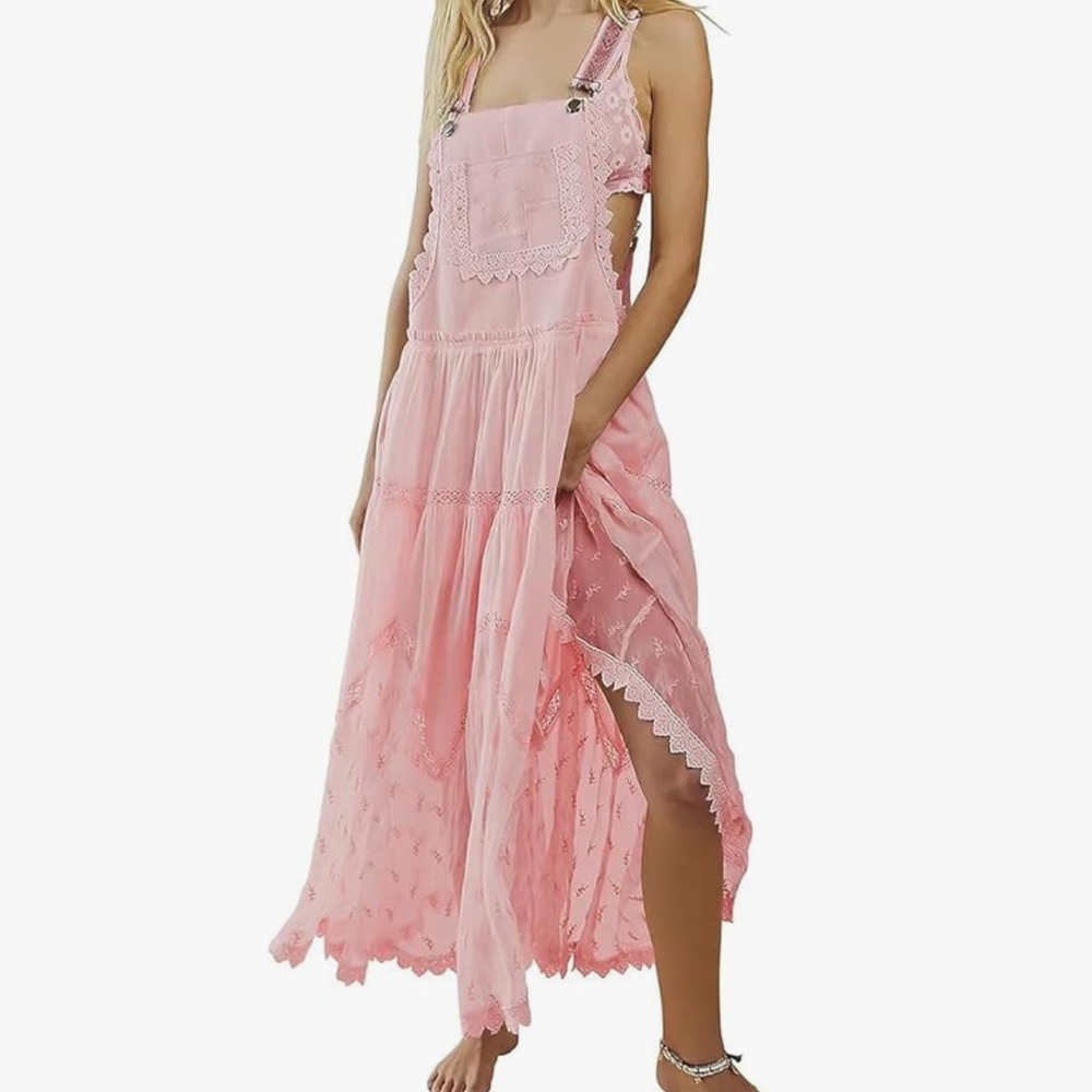 Pink Bohemian overall dress. NWOT